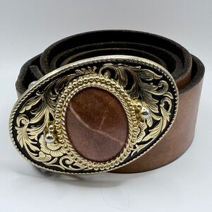 Vintage El Cid’ Leather Belt w/ Western Buckle & Stone Center – Size 34